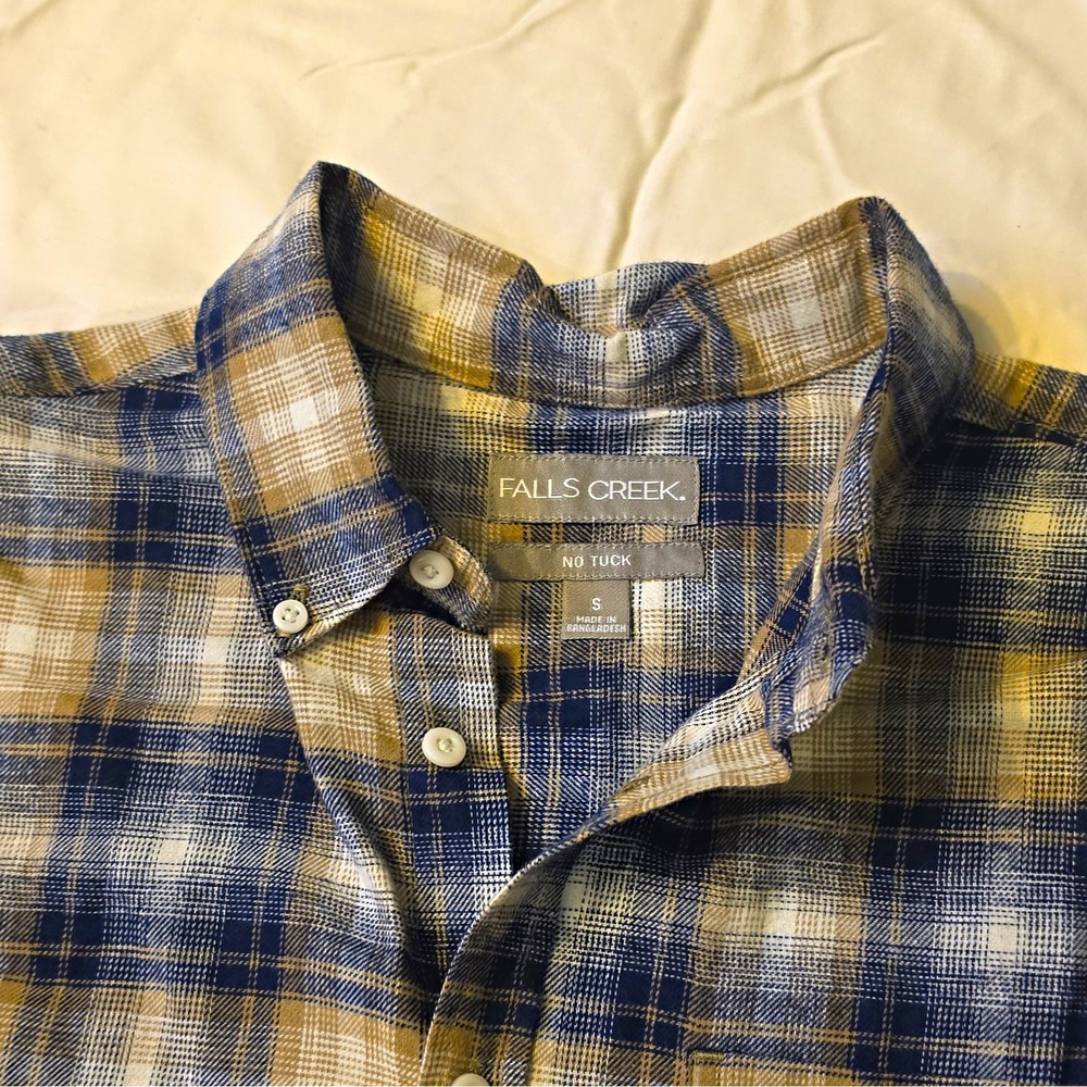 Falls Creek Men's No Tuck Plaid Woven Cotton Long Sleeve Button-Down Shirt S #26